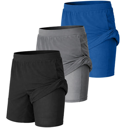 3-Pack Men's 2-in-1 Running Shorts Quick Dry Stretch Athletic Gym Workout Shorts