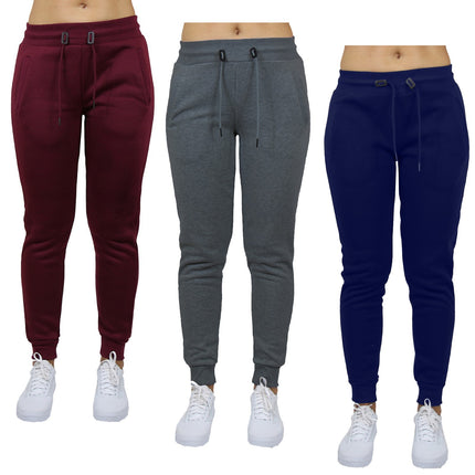 3-Pack Womens Fleece Jogger Sweatpants Slim-Fit Lounge Gym Sports Running Travel