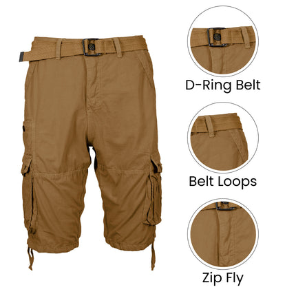 Men's Distressed Washed Cotton Cargo Shorts With Belt (Size 30-42) NEW FREE SHIP
