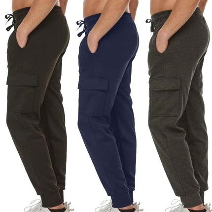 Men Fleece-Lined Cargo Jogger Sweatpants FREE SHIPPING (Size: S-3XL) (3-Pack)