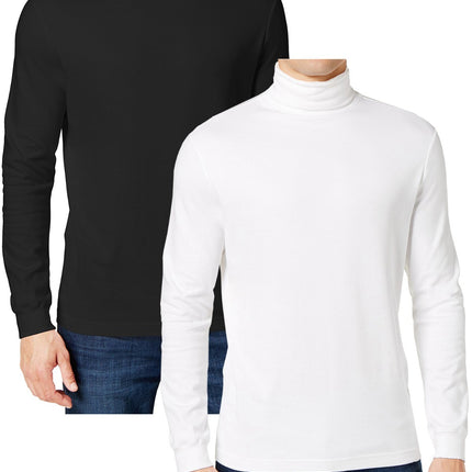2-Pack Men's Long Sleeve Turtle Neck T-Shirt Tee Layer Cotton Blend Outerwear