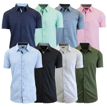 Mens Short Sleeve Solid Dress Shirt Slim Fit Button Down Casual NWT (S-5XL)