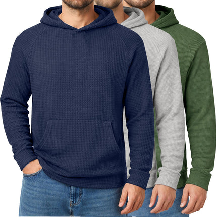 Men’s 3-PACK Lightweight Waffle Knit Hoodie – Cozy, Regular Fit Pullover (S-3XL)