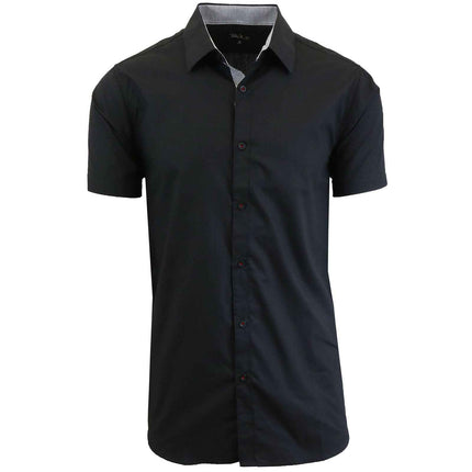 Mens Short Sleeve Solid Dress Shirt Slim Fit Button Down Casual NWT (S-5XL)
