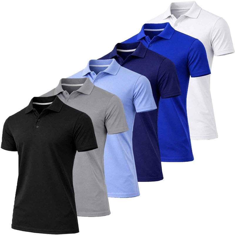 Men's Short Sleeve Moisture Wicking Polo Shirts Lounge Running Gym 5-PACK NEW
