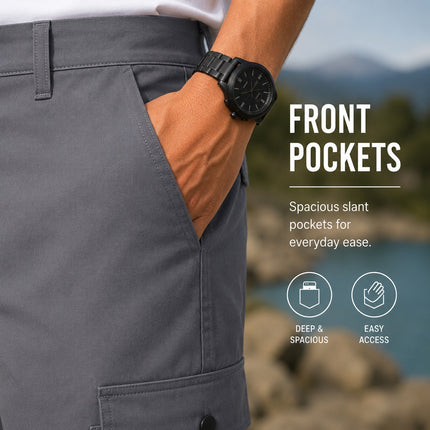 Men's Cotton Flex Stretch Cargo Shorts W/o Belt Tracking Fishing Travel