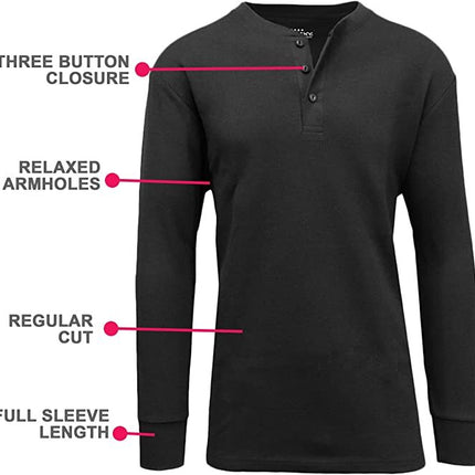 Men's Long Sleeve 3 Button Henley Waffle Knit Thermal Undershirt Tee Free Ship