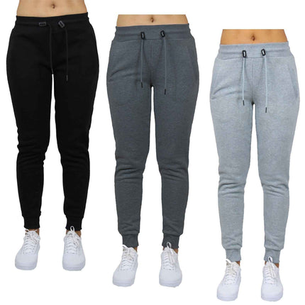 3-Pack Womens Fleece Jogger Sweatpants Slim-Fit Lounge Gym Sports Running Travel