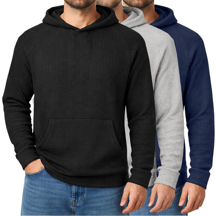 Men’s 3-PACK Lightweight Waffle Knit Hoodie – Cozy, Regular Fit Pullover (S-3XL)