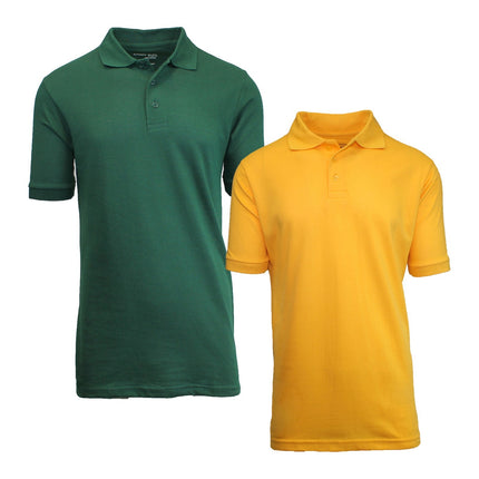 2-Pack Mens Short Sleeve Pique Polo Shirts Uniform Fitted Color Solid (S-2XL)