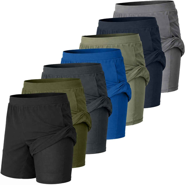 Men's 2-in-1 Running Shorts Quick Dry Stretch Athletic Gym Workout Shorts