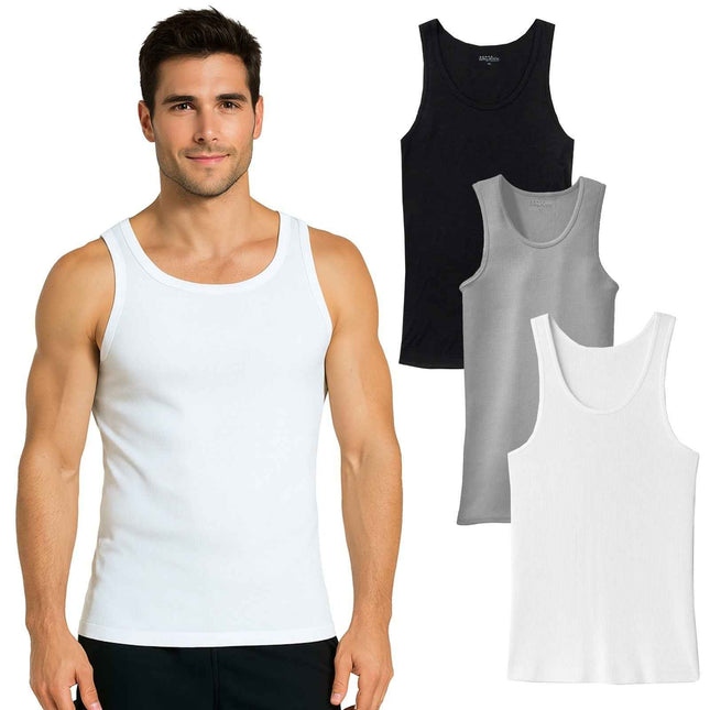 Men’s Ribbed Classic Crew Neck Tank Tops Undershirts Soft Cotton Blend 5-Pack