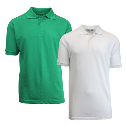 2-Pack Mens Short Sleeve Pique Polo Shirts Uniform Fitted Color Solid (S-2XL)