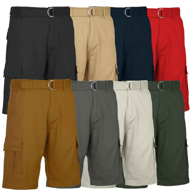 Mens Cotton Belted Cargo Shorts Vintage Distressed Lounge Hiking Sizes 30-48 NEW