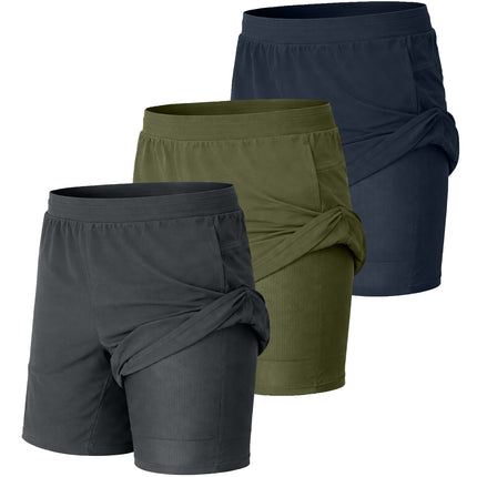 3-Pack Men's 2-in-1 Running Shorts Quick Dry Stretch Athletic Gym Workout Shorts