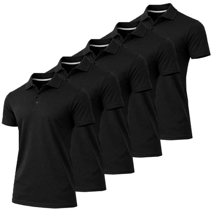 Men's Short Sleeve Moisture Wicking Polo Shirts Lounge Running Gym 5-PACK NEW