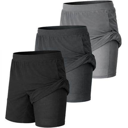 3-Pack Men's 2-in-1 Running Shorts Quick Dry Stretch Athletic Gym Workout Shorts