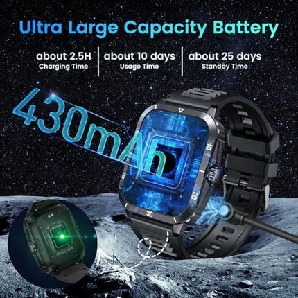 Smartwatch for Men Fitness Smart Watch: 2.0 inch Wrist Watch with Bluetooth Call Answer - Android iOS Compatible Military 3ATM Waterproof 100+ Sports Digital Activity Tracker Heart Rate Sleep Monitor - PremiumBrandGoods