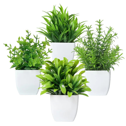 4 Packs Small Fake Plants Mini Artificial Faux White Potted Plants for Home Decor Indoor Bathroom Living Room Table Desk Farmhouse - PremiumBrandGoods