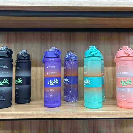 Hello transparent strap sports water bottle 1000ML (OPP bag) - PremiumBrandGoods