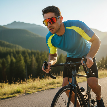 Active person wearing polarized sport sunglasses during outdoor activity - lifestyle image