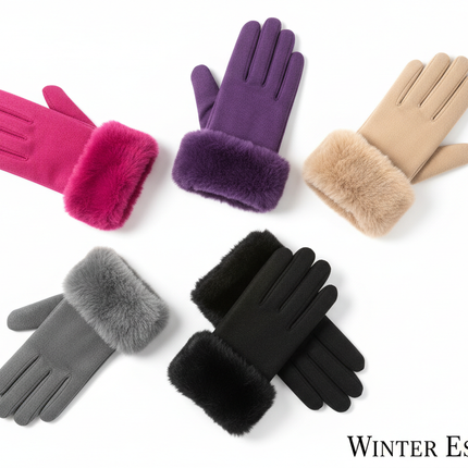 Women's Plush Winter Gloves - Assorted 2-Pack Warm Fur-Lined Gloves