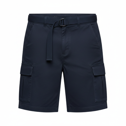 Men's Belted Cargo Shorts in Navy on white background
