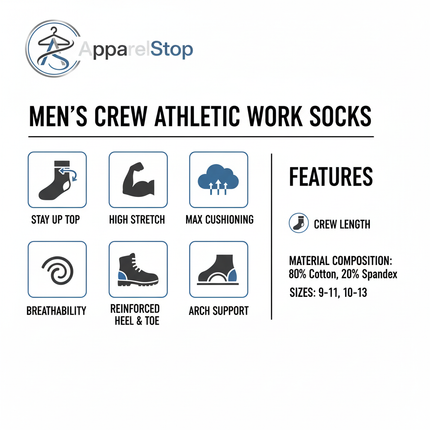 Men's Crew Socks Features - Max Cushioning, Arch Support, Stay Up Top