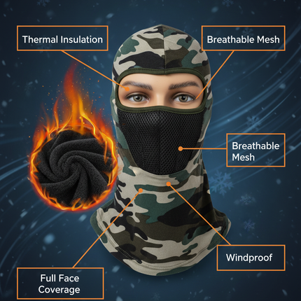 Camouflage Balaclava Ski Mask Thermal Fleece Full Face Mask for Winter Hunting & Outdoor
