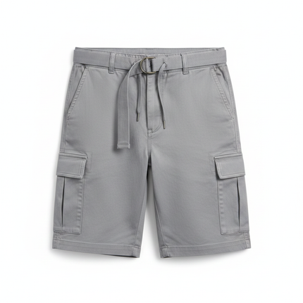 Men's Belted Cargo Shorts in Silver on white background