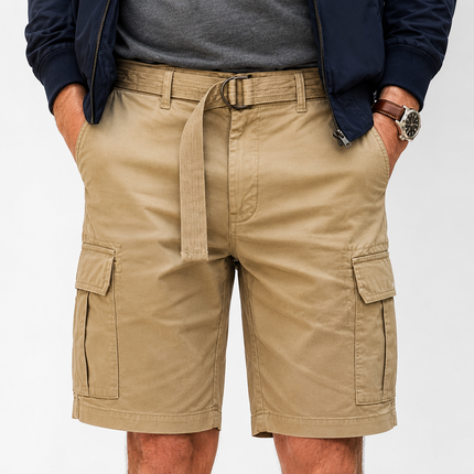 Men’s Casual Utility Cargo Shorts - Cotton Twill Casual Utility Shorts with Multi-Pockets and Adjustable Belt