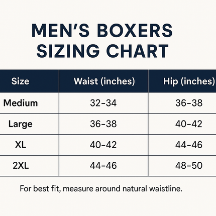 Men's Boxers Sizing Chart