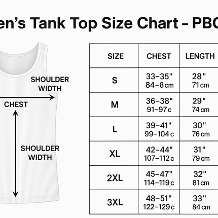 Men's Tank Top Size Chart - PBG