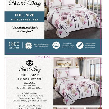 Pearl Bay 6 Piece Bed Sheet Set Light Pink With Large Flowers - PremiumBrandGoods