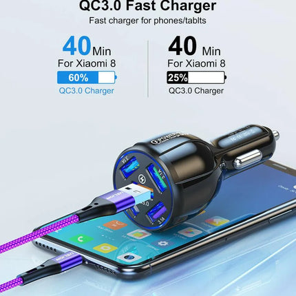 2 Pack 5 Port USB Fast Car Charger with LED Display Charge 5 Devices at once White - PremiumBrandGoods