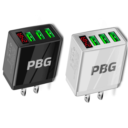 3-Port USB Quick Wall Charger with LED Voltage Display - Safe & Fast Charging
