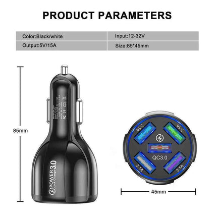 2 Pack PBG 5 Port USB Fast Car Charger with LED Display Charge 5 Devices at once