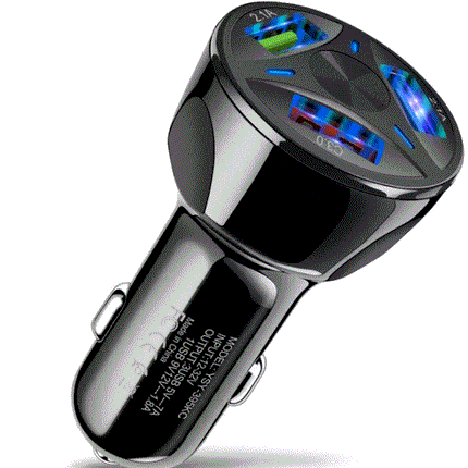 3 Port Fast LED Car Charger + 3 in 1 Cable Combo Black - PremiumBrandGoods