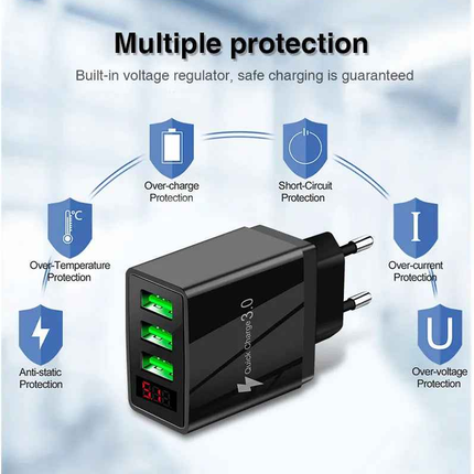 PBG 3 port LED Display Wall Charger and XL10FT Charger Compatible for Iphone Cable Bundle