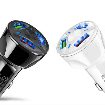 Fast 7A 3-Port USB Car Charger with QC 3.0 & LED - Black/White