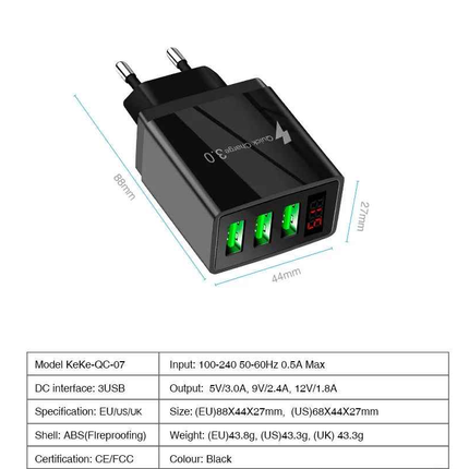 PBG 3 Port Wall Charger with LED Voltage Display Charge 3 Devices at once!