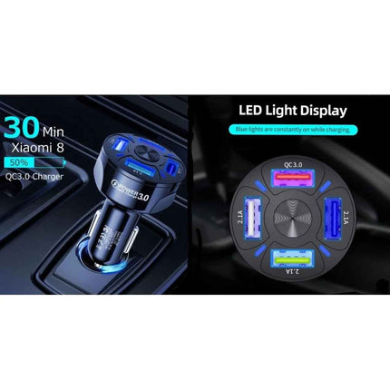 QC 3.0 4-Port LED Car Charger & 10FT Orange Nylon iPhone Cable Combo