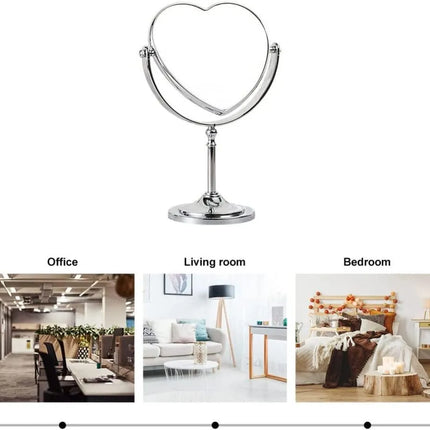 Rose Gold Double Sided Desktop Makeup Mirror Creative Heart Shaped Mirror Rotatable Mirror for Girls - PremiumBrandGoods